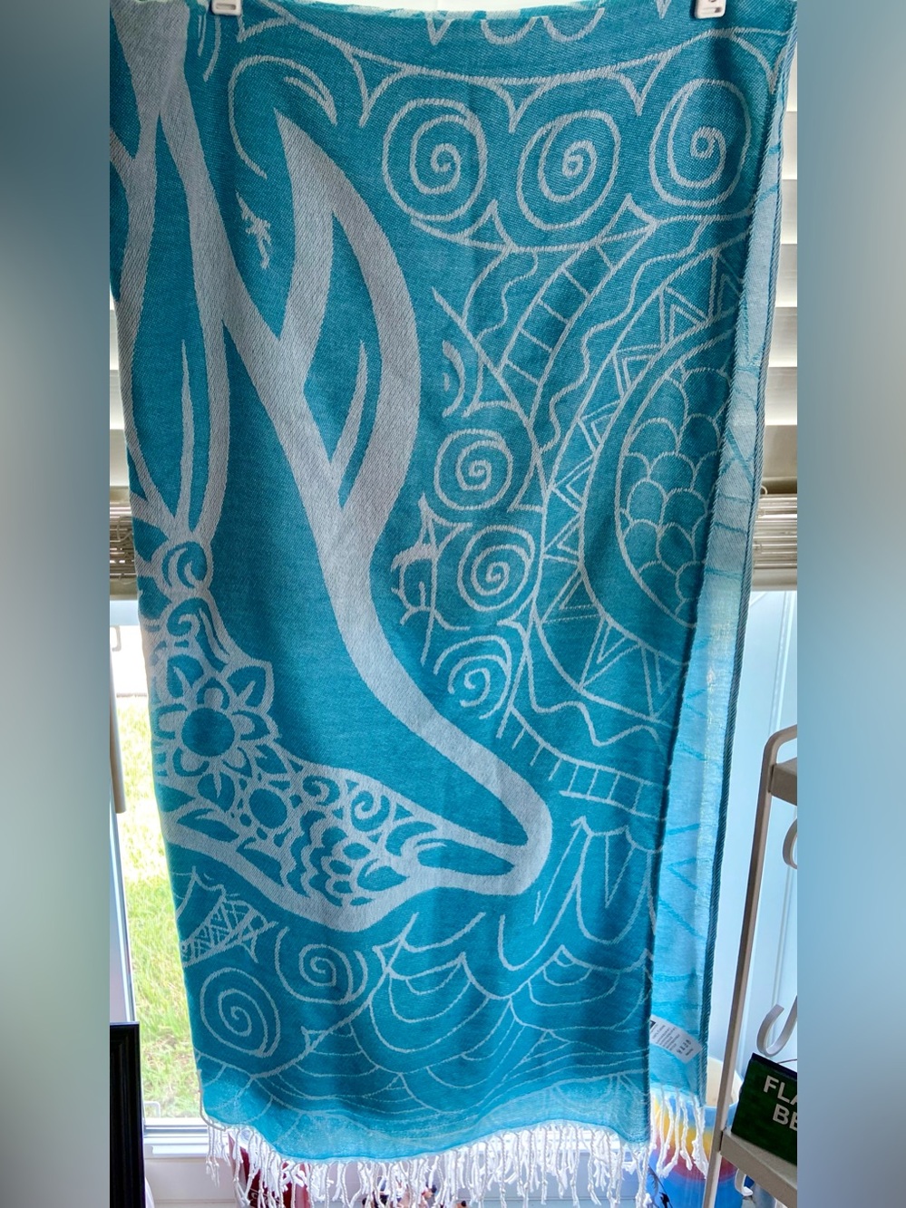 Turquoise Whale Pattern Faux Floral Accent Throw - Brand